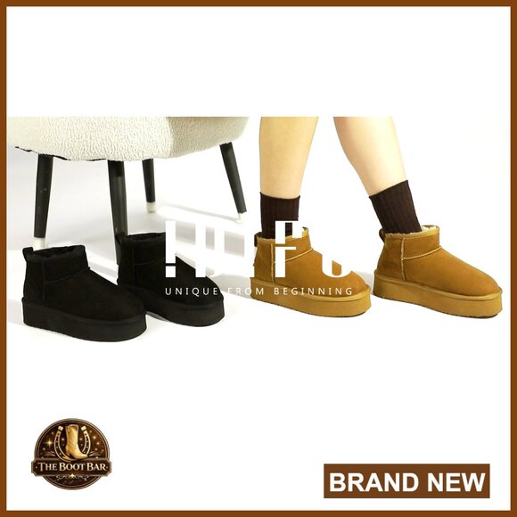 Platform Ankle Boots with Faux Fur Lining Slip On Winter Snow Boots - Picture 7 of 7